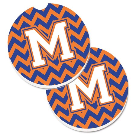 Carolines Treasures Letter M Chevron Blue and Orange No.3 Set of 2 Cup Holder Car Coaster CJ1060-MCARC